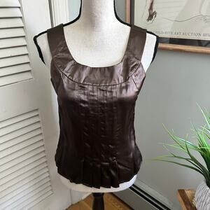 ISAAC MIZRAHI TARGET Top Womens Small Brown Satin Silk Blend Retro Y2K Grunge